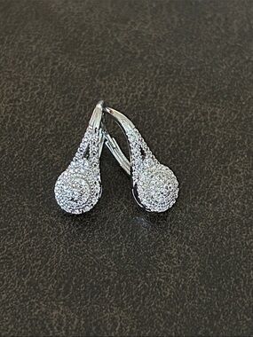Crystal Pave Teardrop Leverback Earrings - Silver